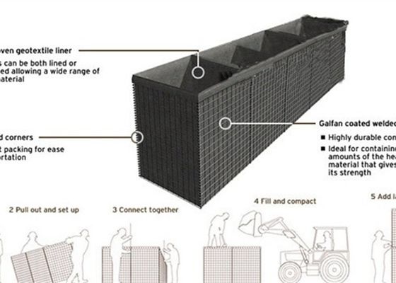 Military Welded Gabion Fence Wall , 5mm Hesco Barriers Galvanized